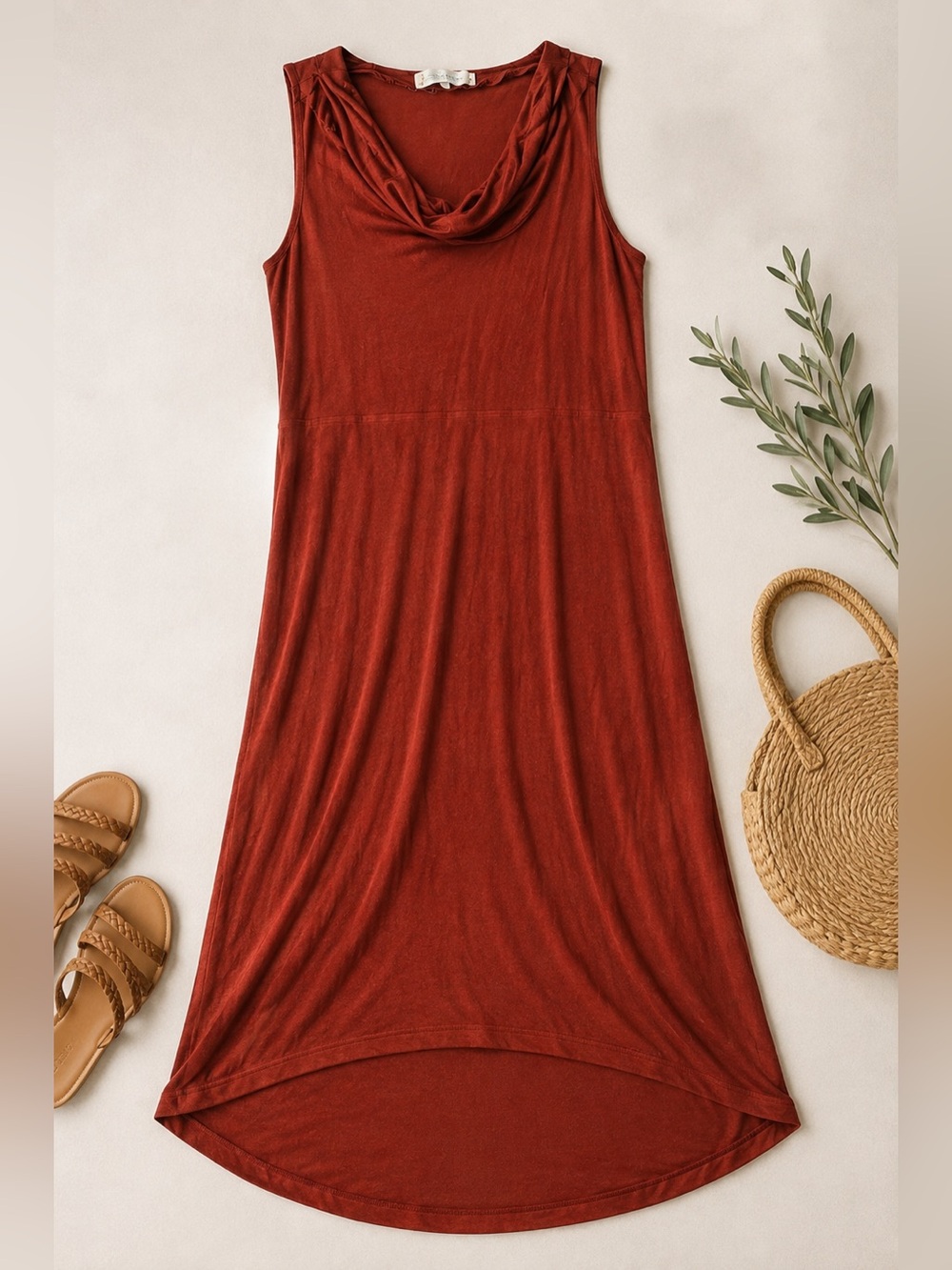 Sleeveless Cowl Neck Maxi Dress in Rust